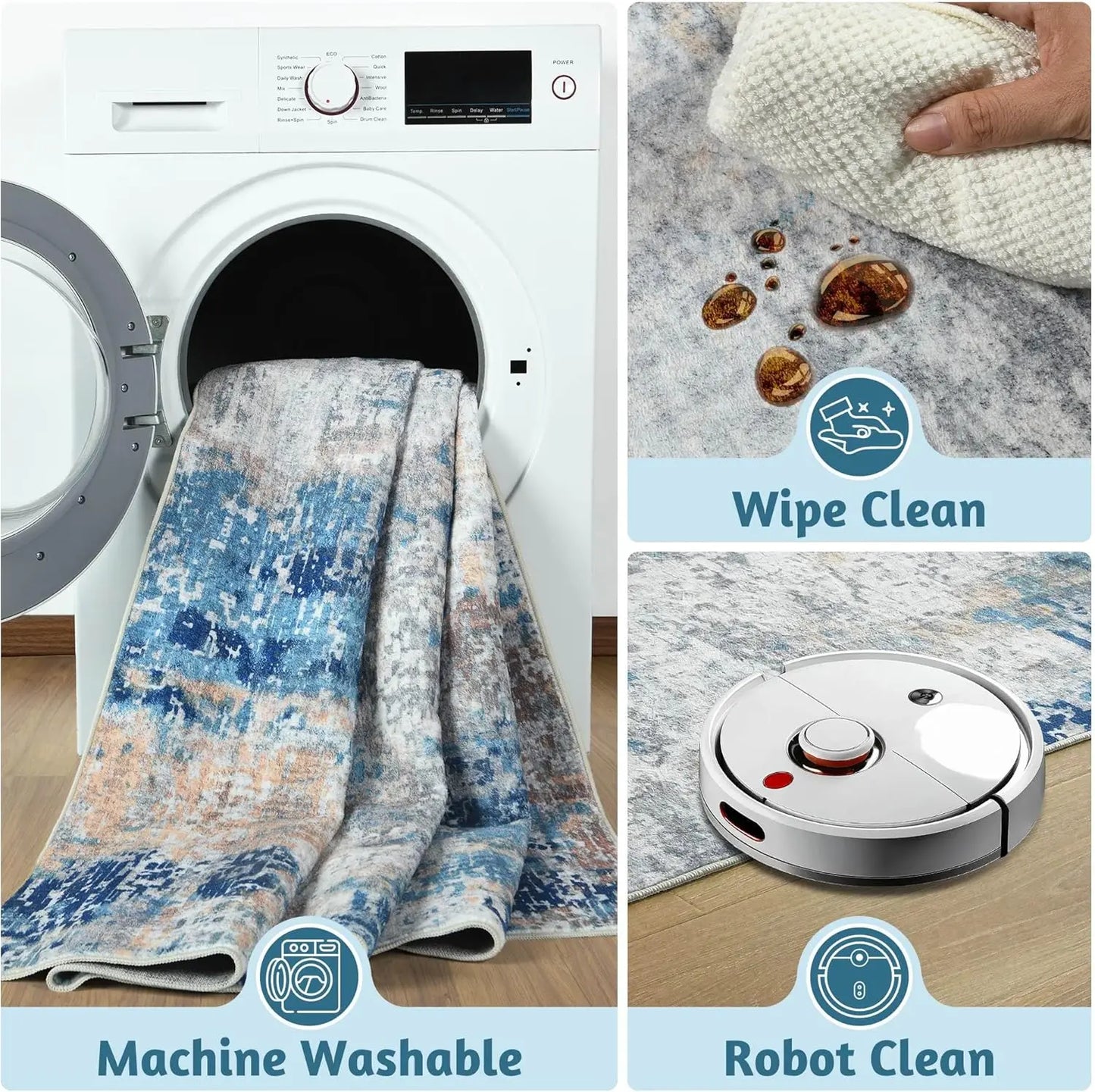 Soft, Low Pile Machine Washable Area Rug