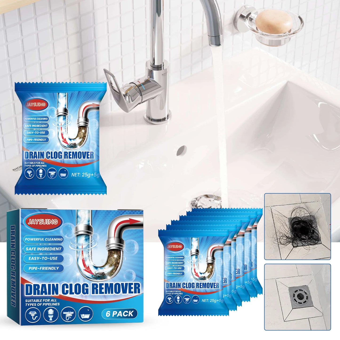 Toilet or Kitchen Drain Blockage, Non-Irritating, Clean, Deodorant Powder