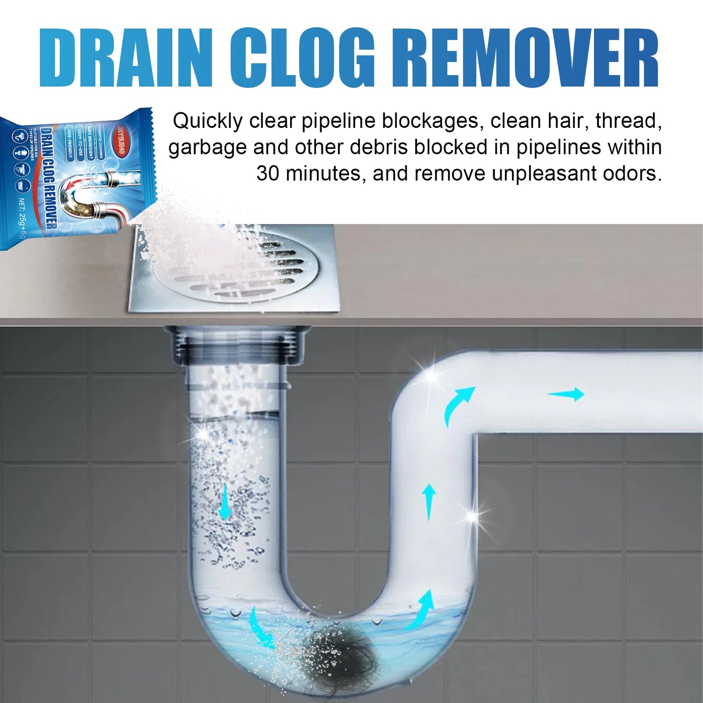 Toilet or Kitchen Drain Blockage, Non-Irritating, Clean, Deodorant Powder