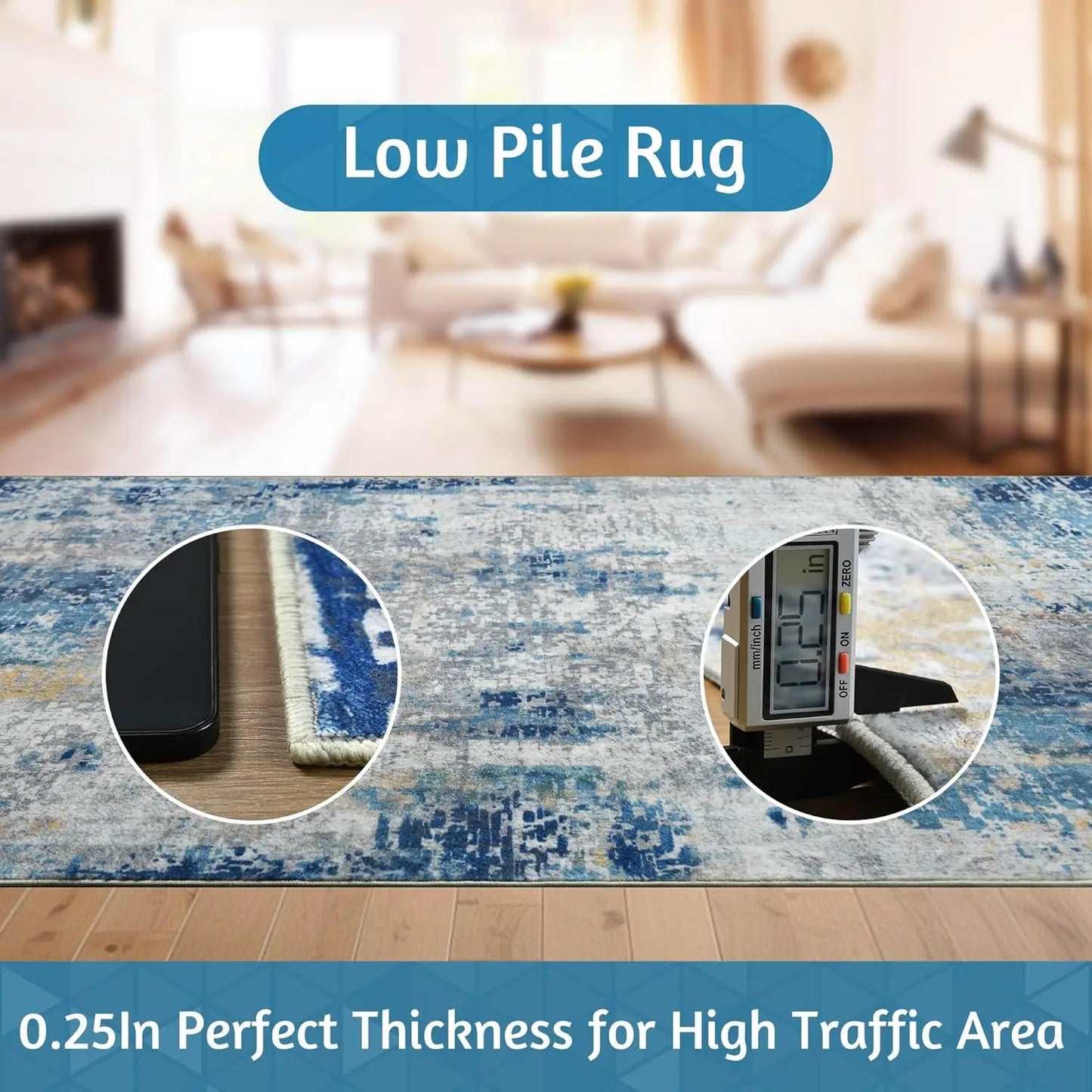 Soft, Low Pile Machine Washable Area Rug