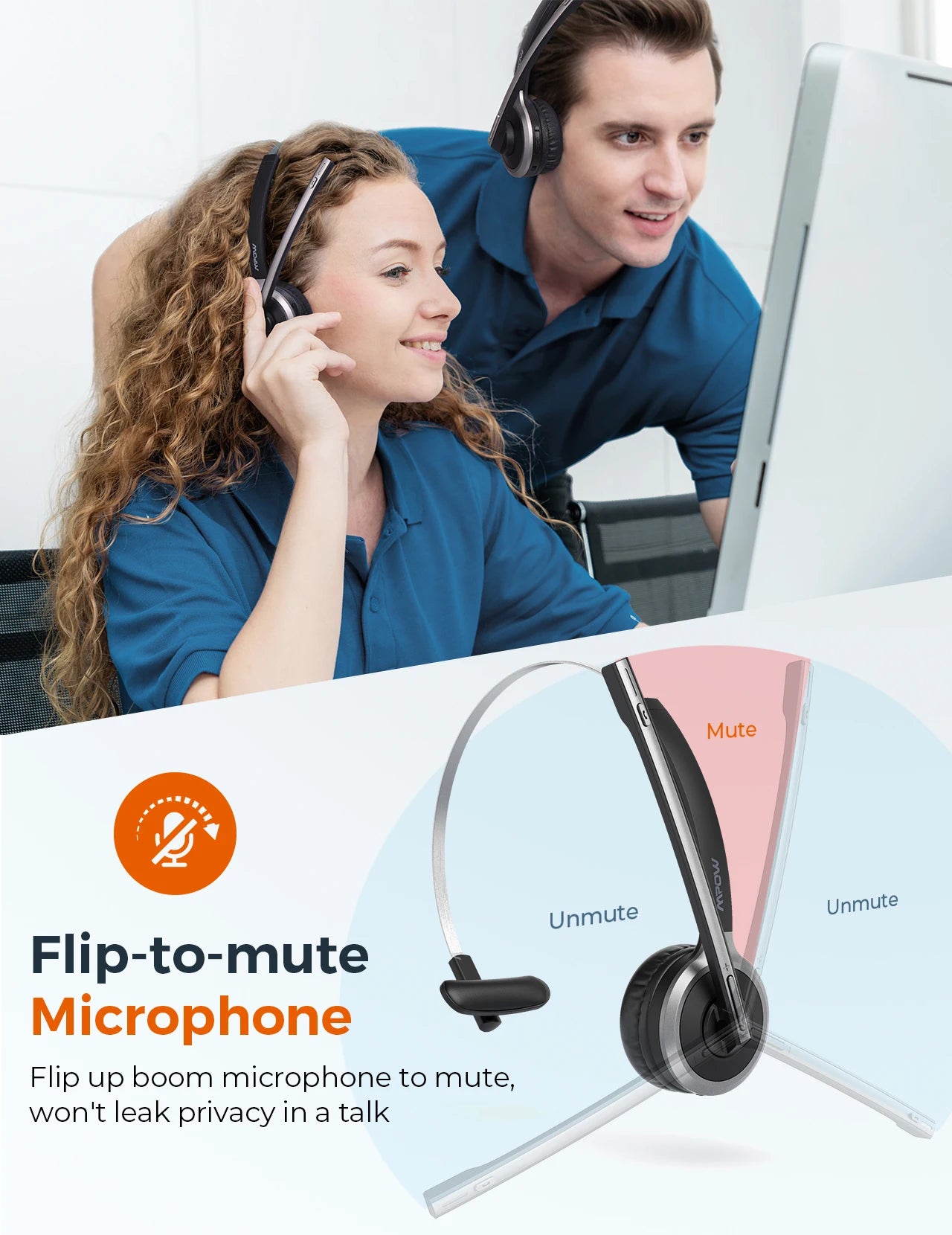 Bluetooth 5.0 Headphones with Mic Charging Base18H Talking Time