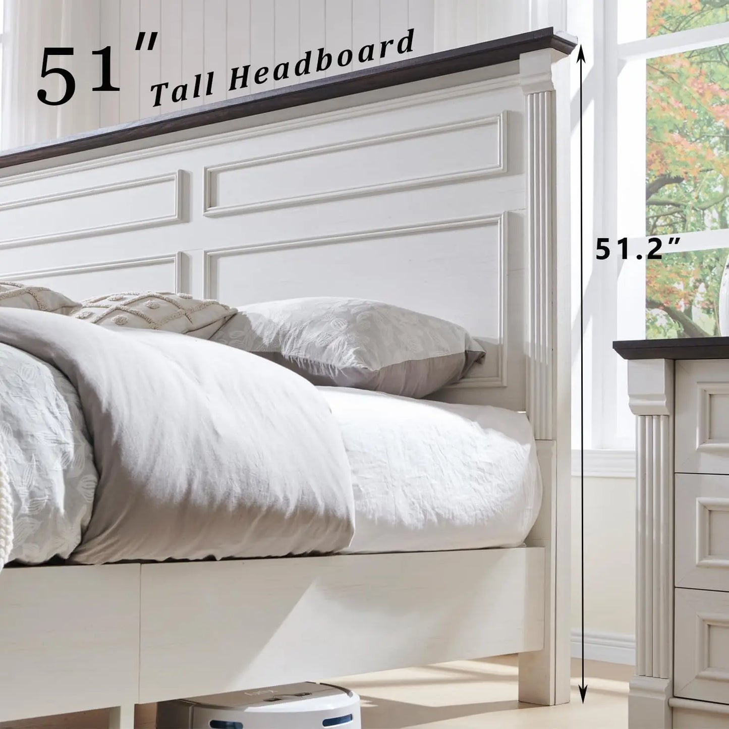 Farmhouse King Size Bed Frame with 51" Tall Headboard, 20" Tall Footboard