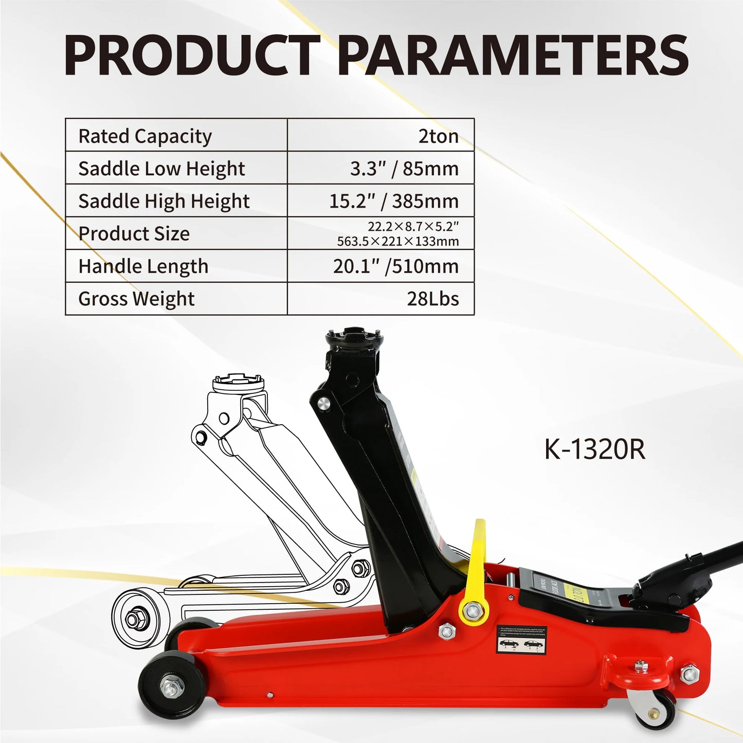 2T Low Profile Floor Jack with 3T Jack Stands and Tire Repair Kit