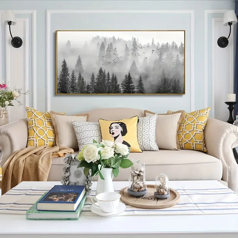 Beautifully Framed Majestic Foggy Forest Canvas Wall Art