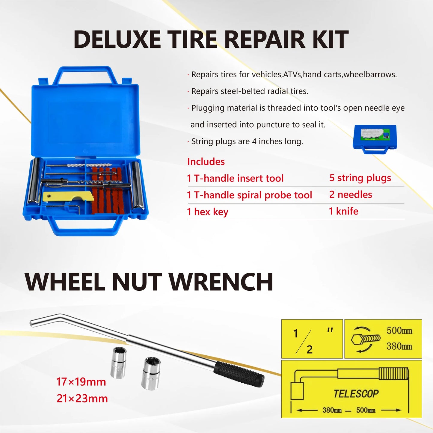 2T Low Profile Floor Jack with 3T Jack Stands and Tire Repair Kit