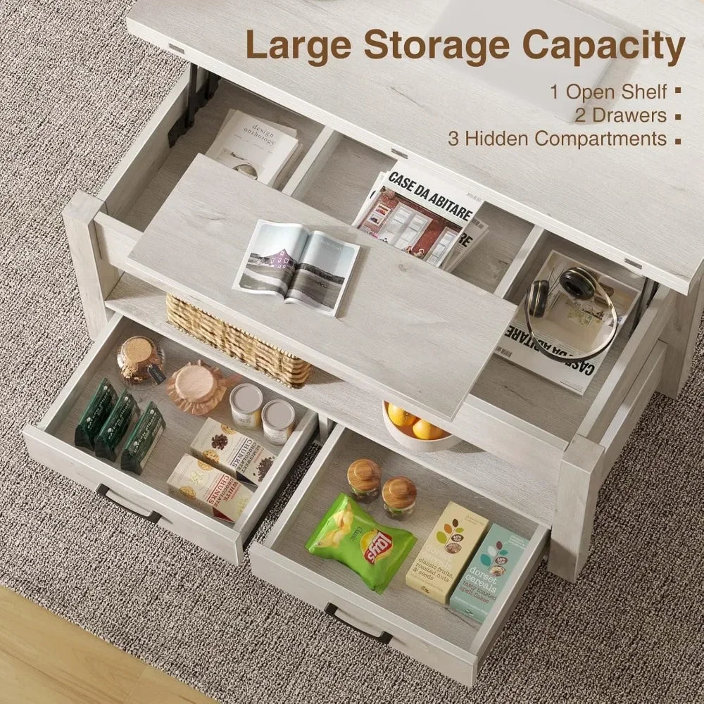 Multi-Function Lift Top Coffee Table with Drawers