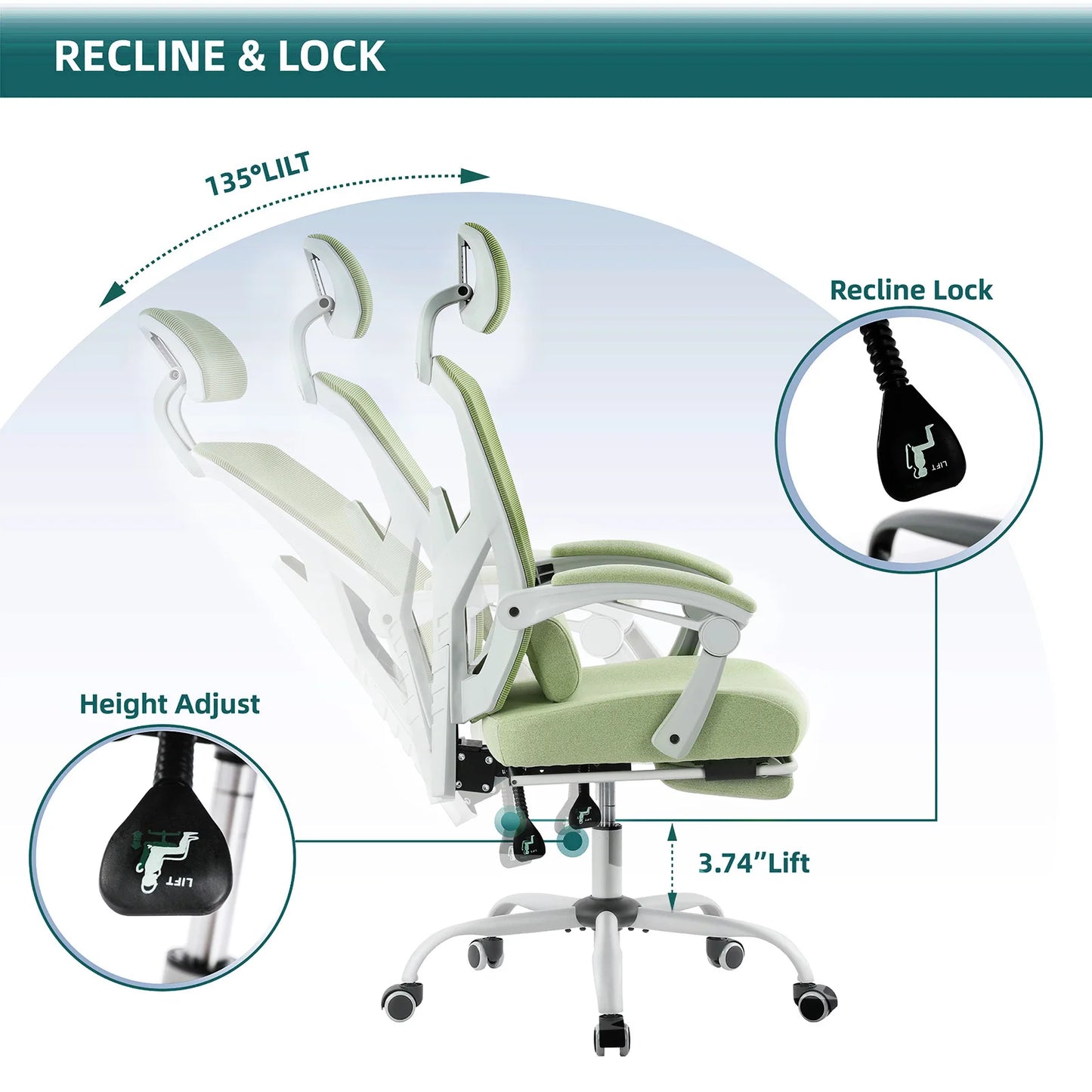 Ergonomic Reclining High Back Swivel Office Chair with Lumbar Support Pillow