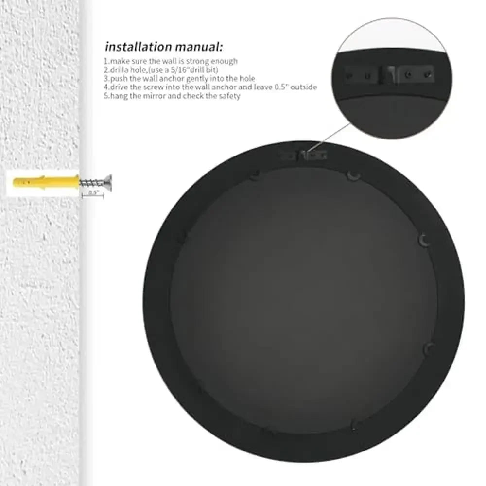 24" Round Distressed Wooden Frame - Decorative Wall Mirror