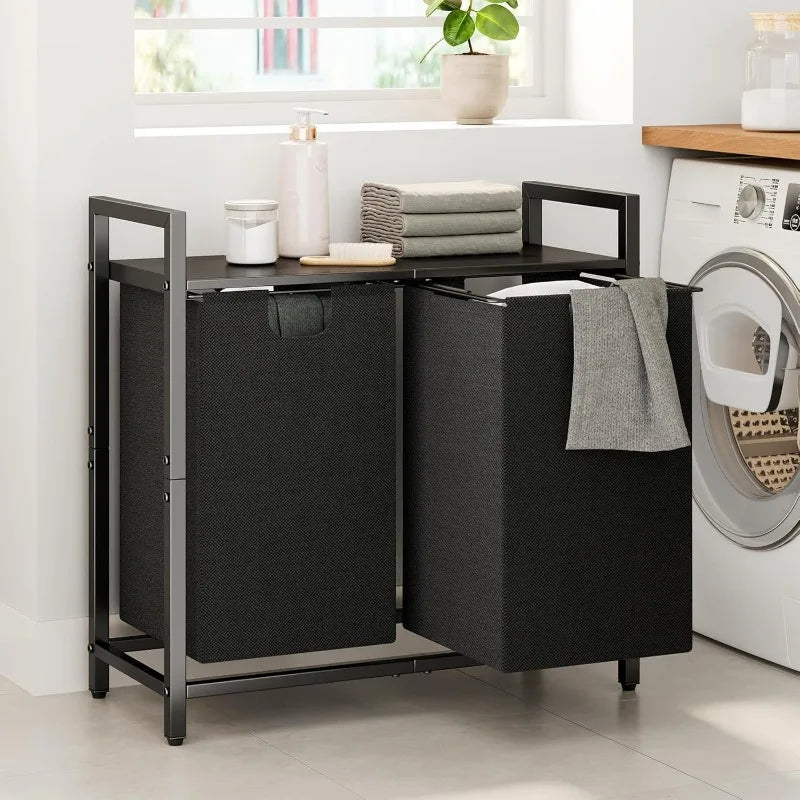 Laundry Hamper with Shelf & 2 Pull-Out Removable Bags