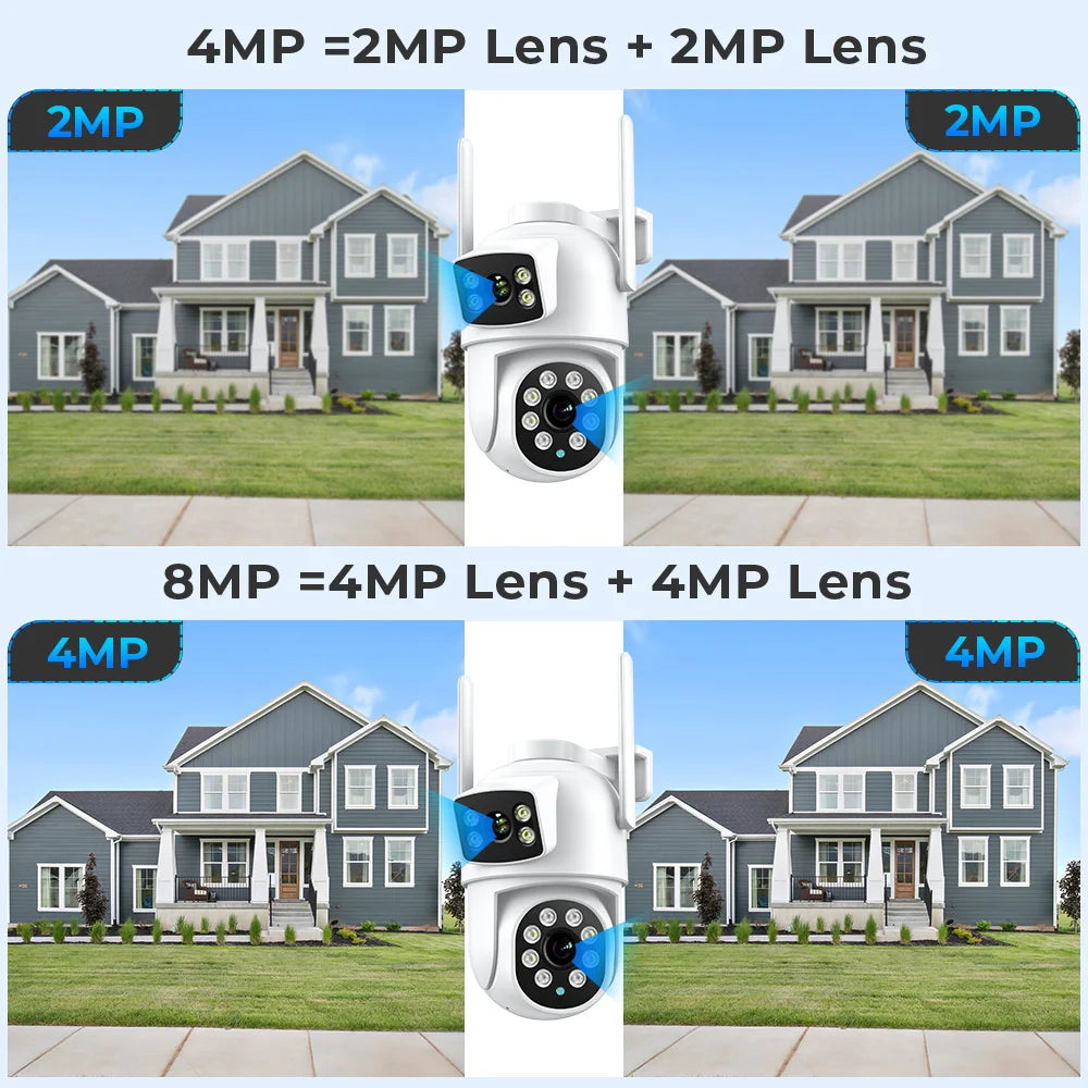 WIFI Camera PTZ (8MP), Outdoor Dual Screens, Human Detection, Dual Lenses, 4MP Security Protection And IP Camera