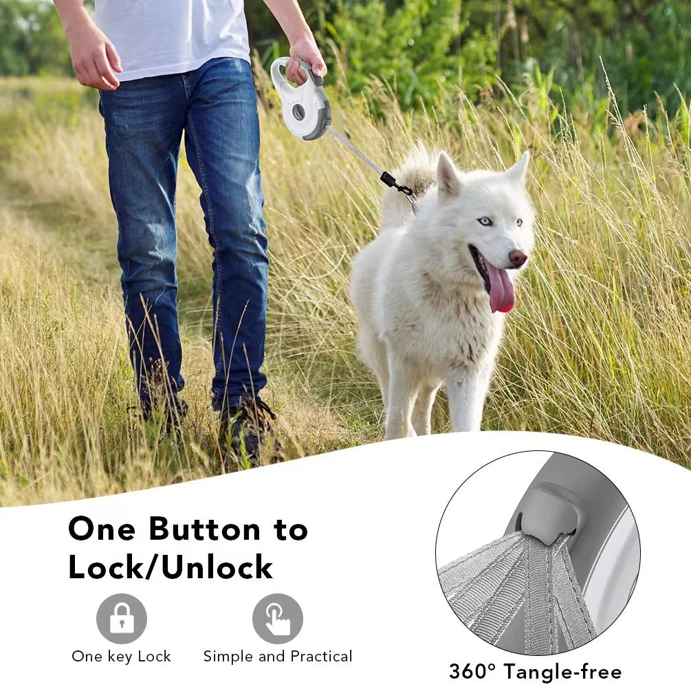 Retractable, Reflective Dog Leash With Reinforced Nylon Lead