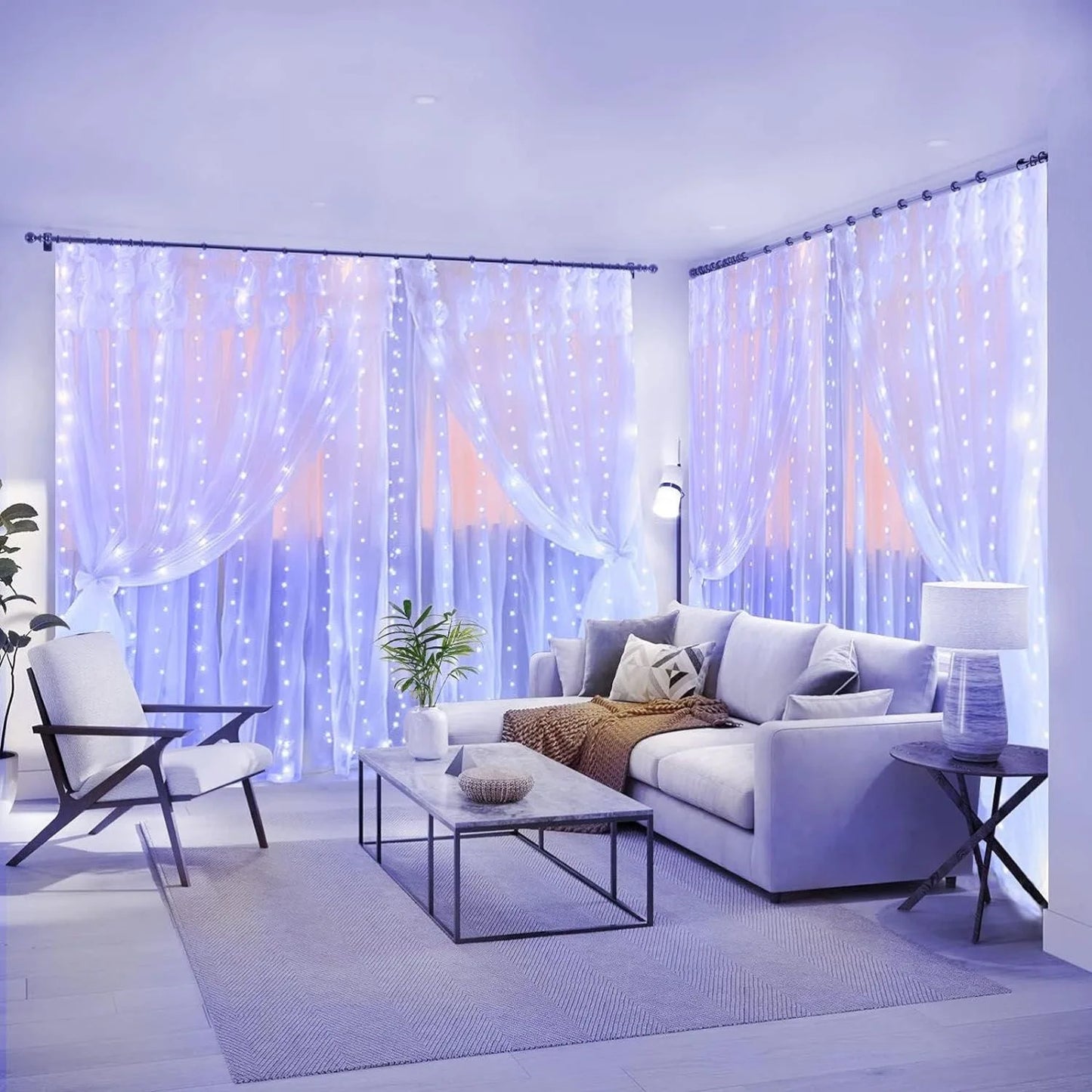 Hanging Curtain Lights, Warm White USB Plug in 8 Modes with Remote