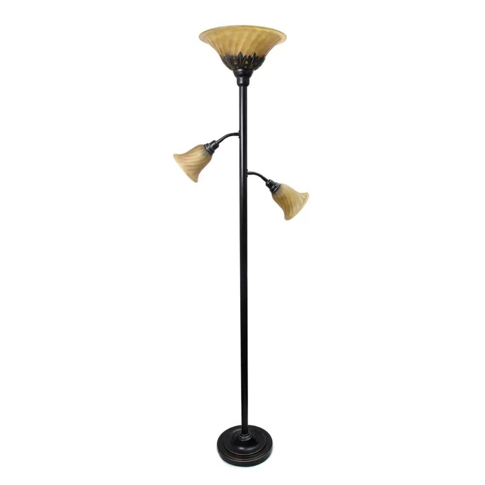 3 Light Floor Lamp With Scalloped Glass Shades