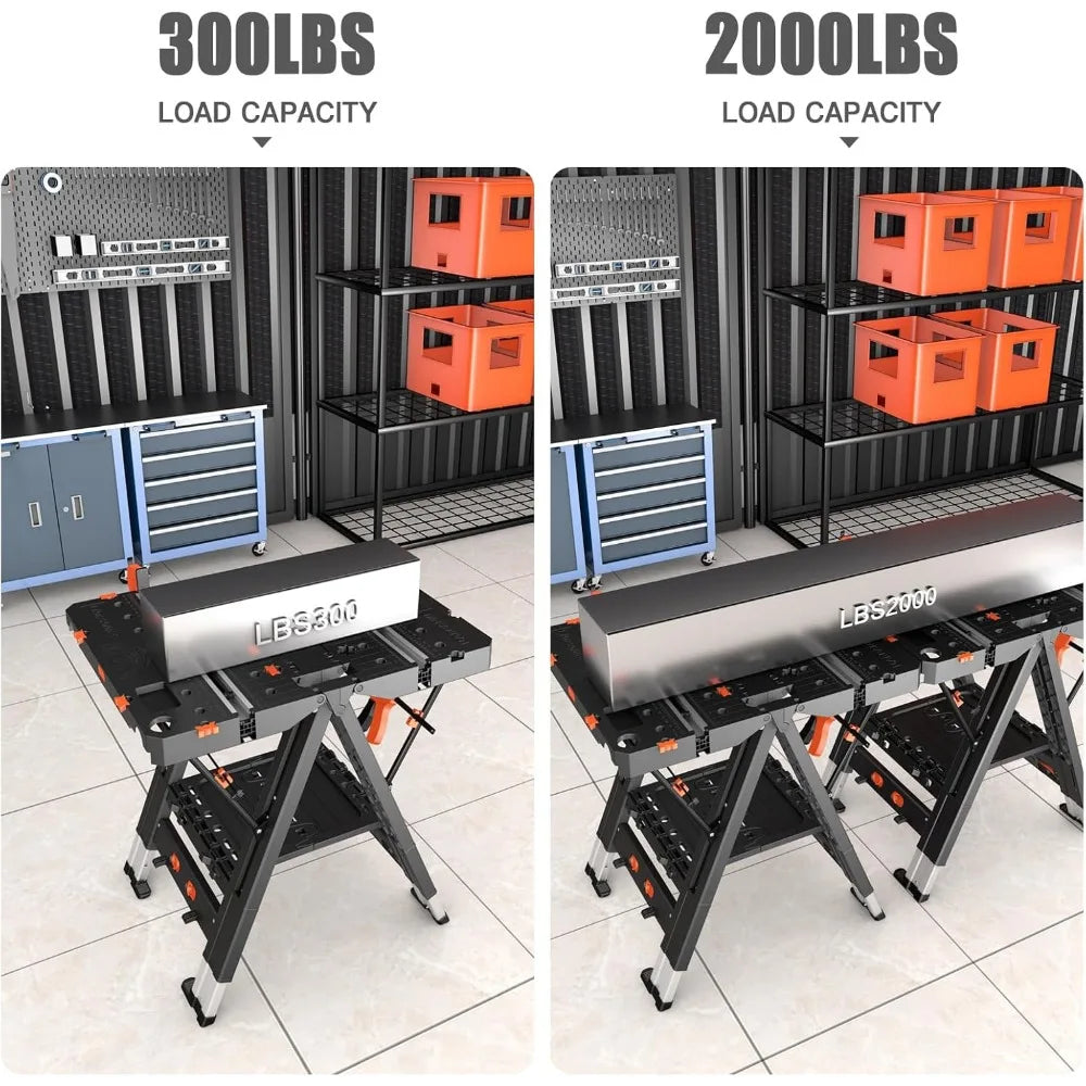 Combined Portable Folding Work Table - 2-in-1 Sawhorse & Workbench