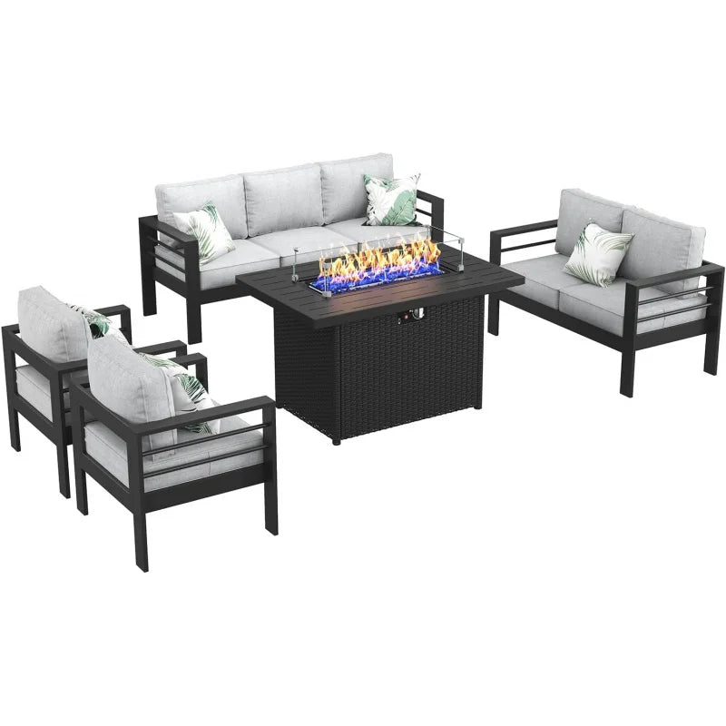 5 Piece Aluminum Patio Furniture Set with Fire Pit Table
