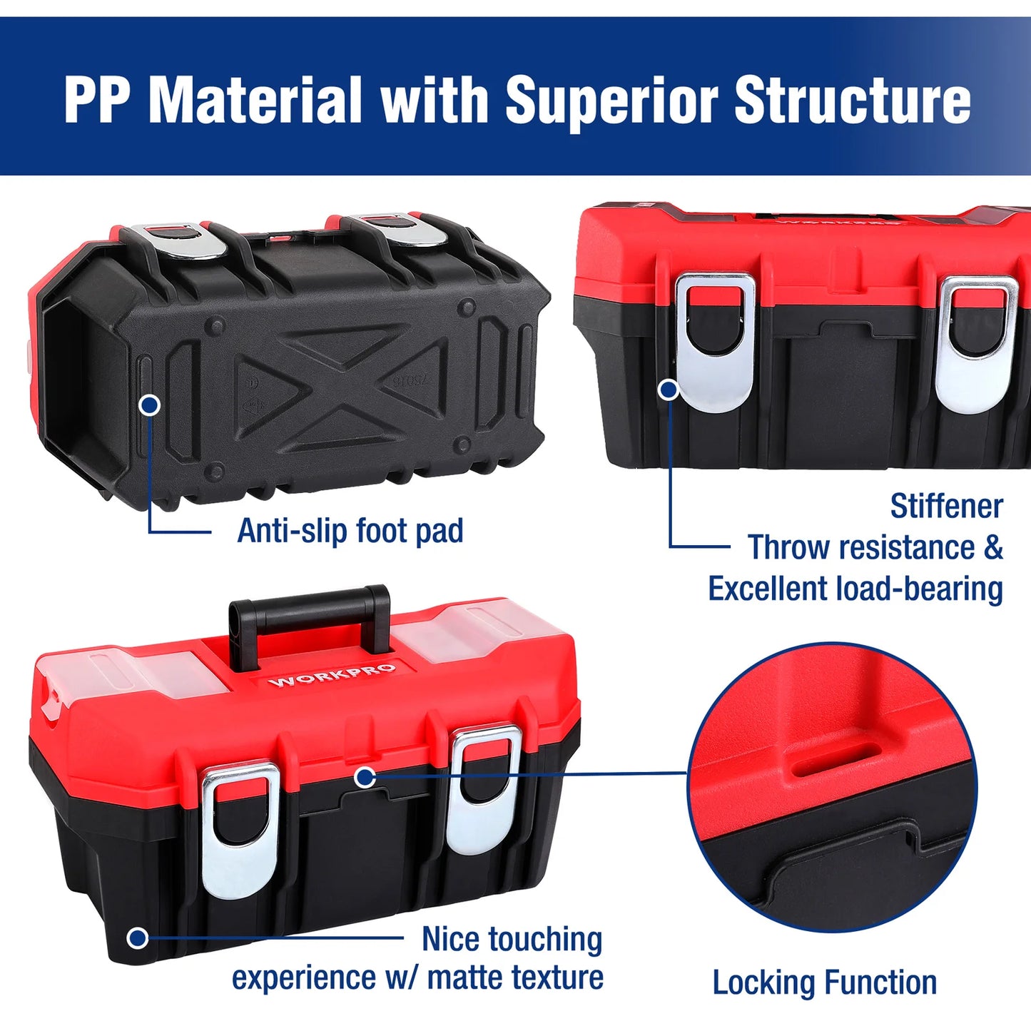 16" Waterproof Double Layer Tool Box with Tray Storage