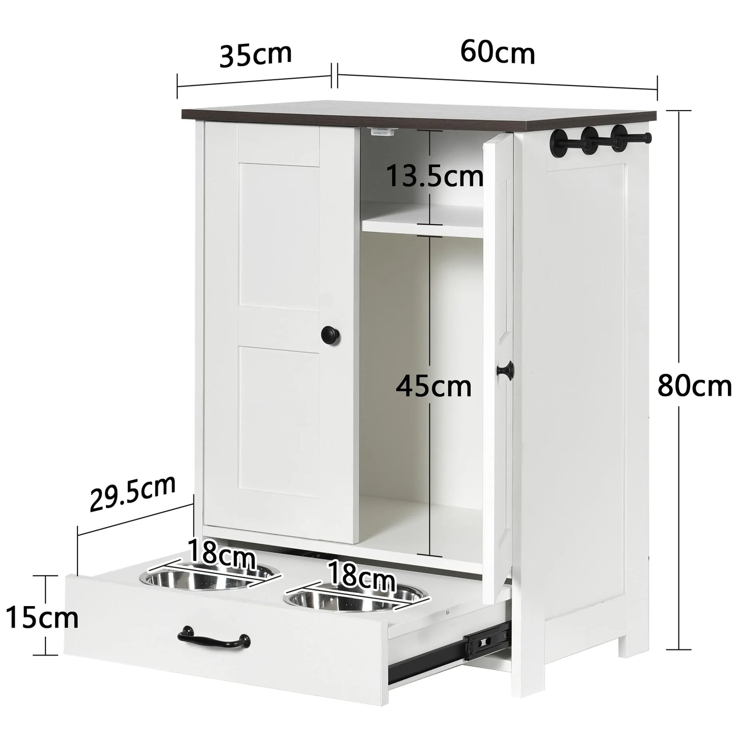 Pet Feeding Station And Food Storage Cabinet with 3 Hooks