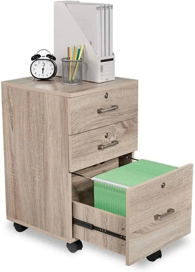 3 Drawer Rolling File Cabinet with Lock for Home Office