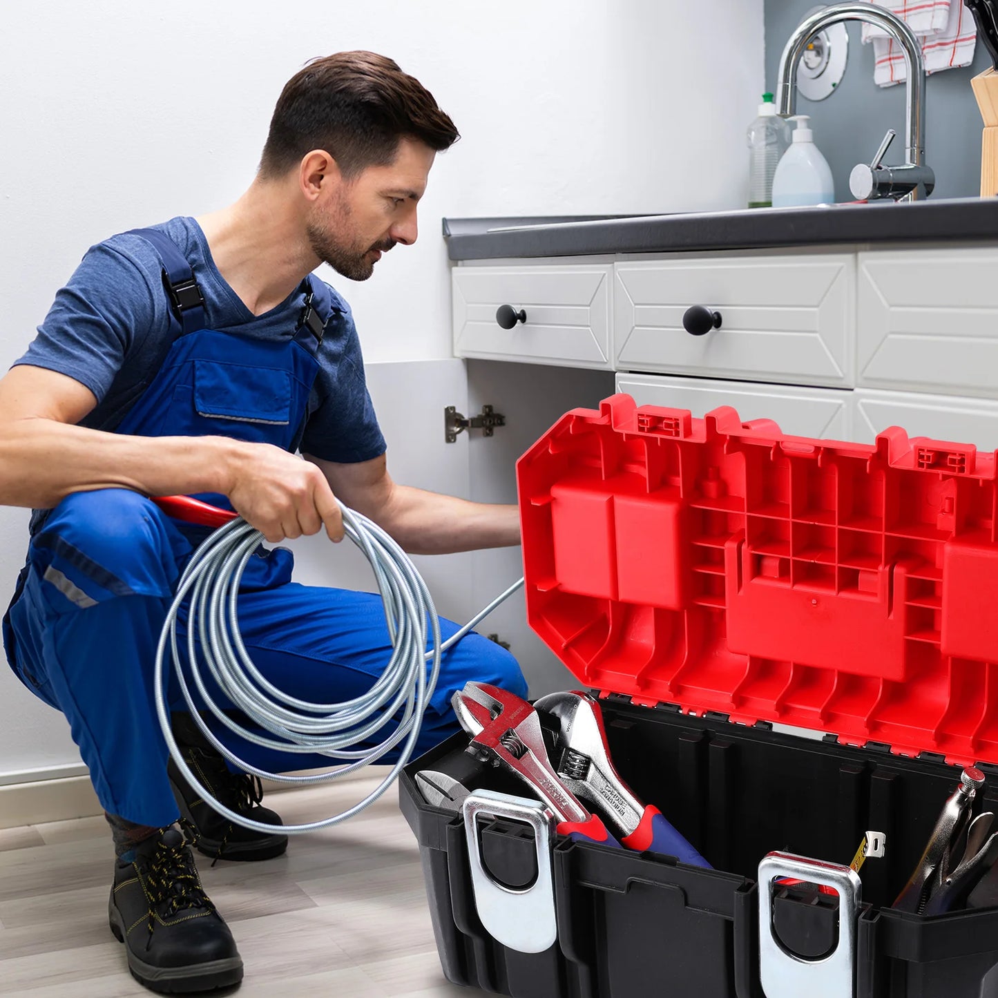 16" Waterproof Double Layer Tool Box with Tray Storage