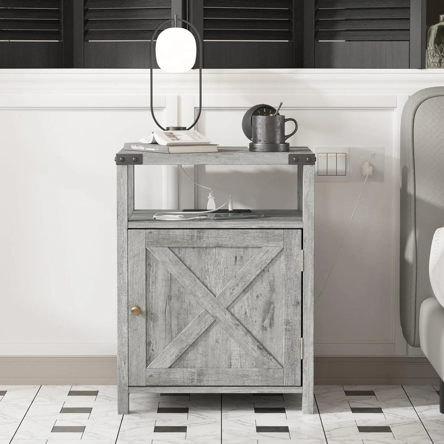 Set of 2 Night Stands with or End Table with USB Charging Station