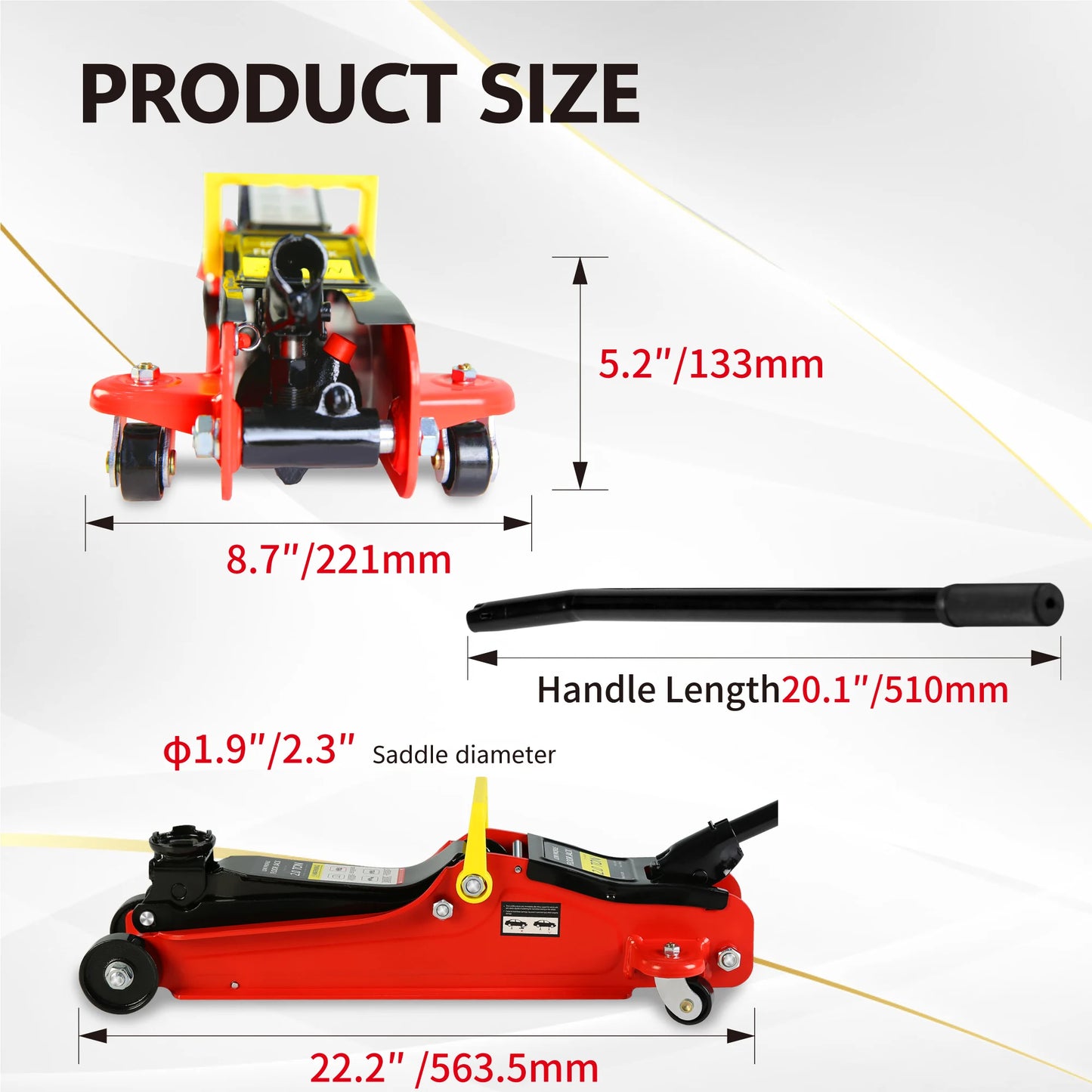 2T Low Profile Floor Jack with 3T Jack Stands and Tire Repair Kit