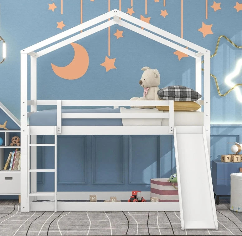 Kids Twin Over Twin Bunk Beds with Slide and Trundle