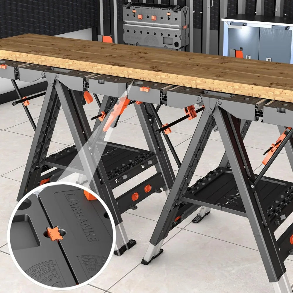 Combined Portable Folding Work Table - 2-in-1 Sawhorse & Workbench