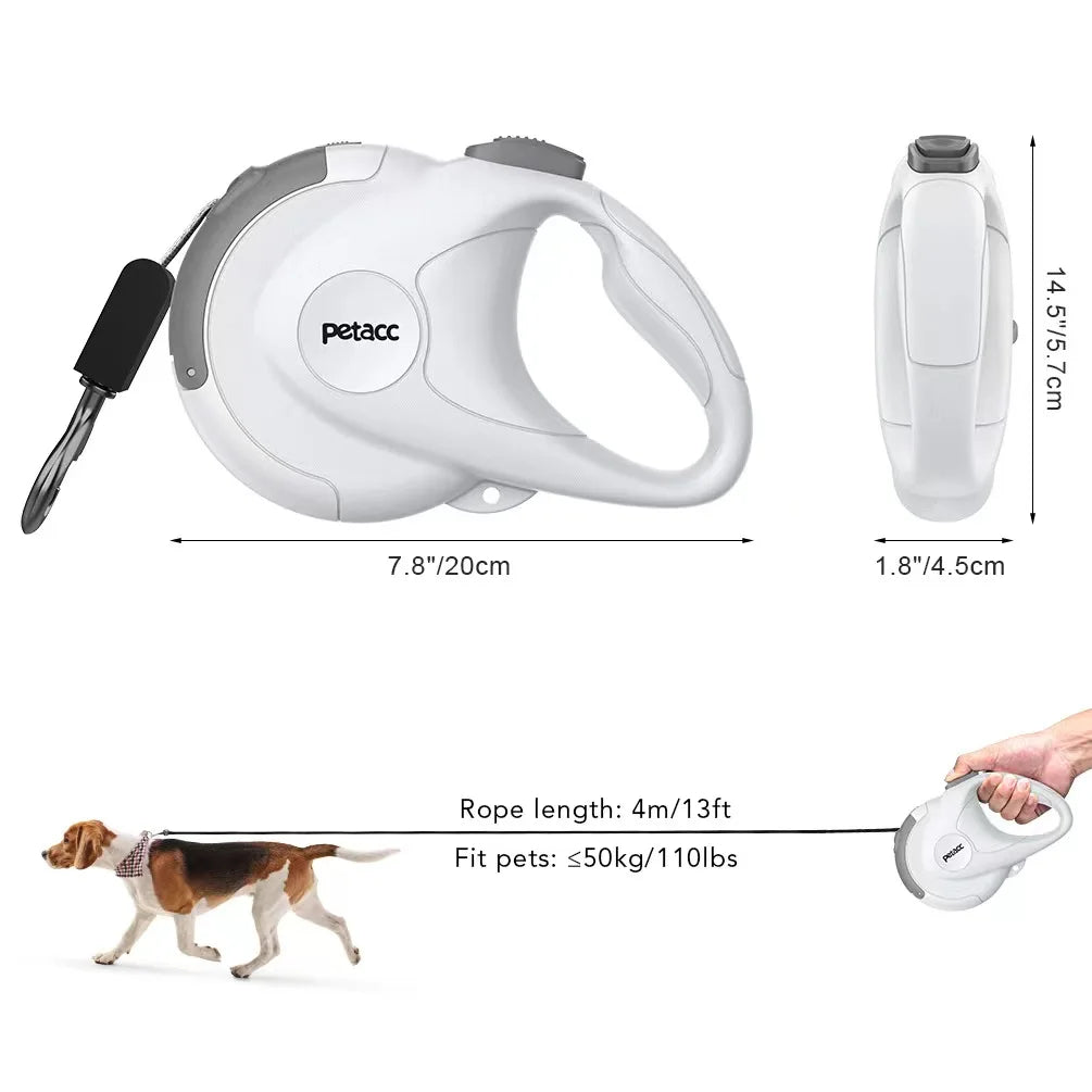 Retractable, Reflective Dog Leash With Reinforced Nylon Lead