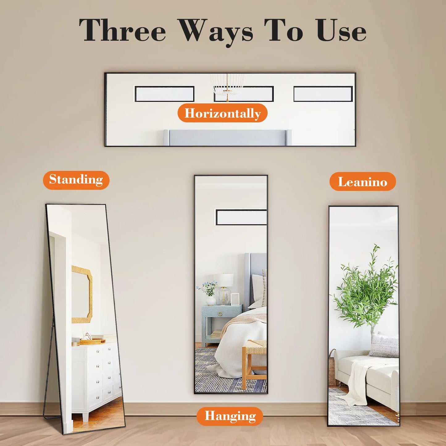 64"x21" Full Body Standing, Hanging or Leaning Mirrors with Stand