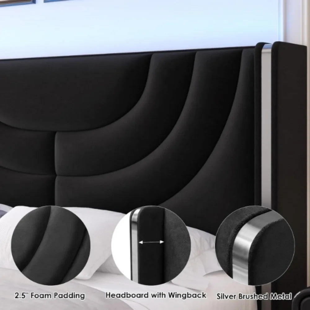 Upholstered Bed Frame with 2 Storage Drawers