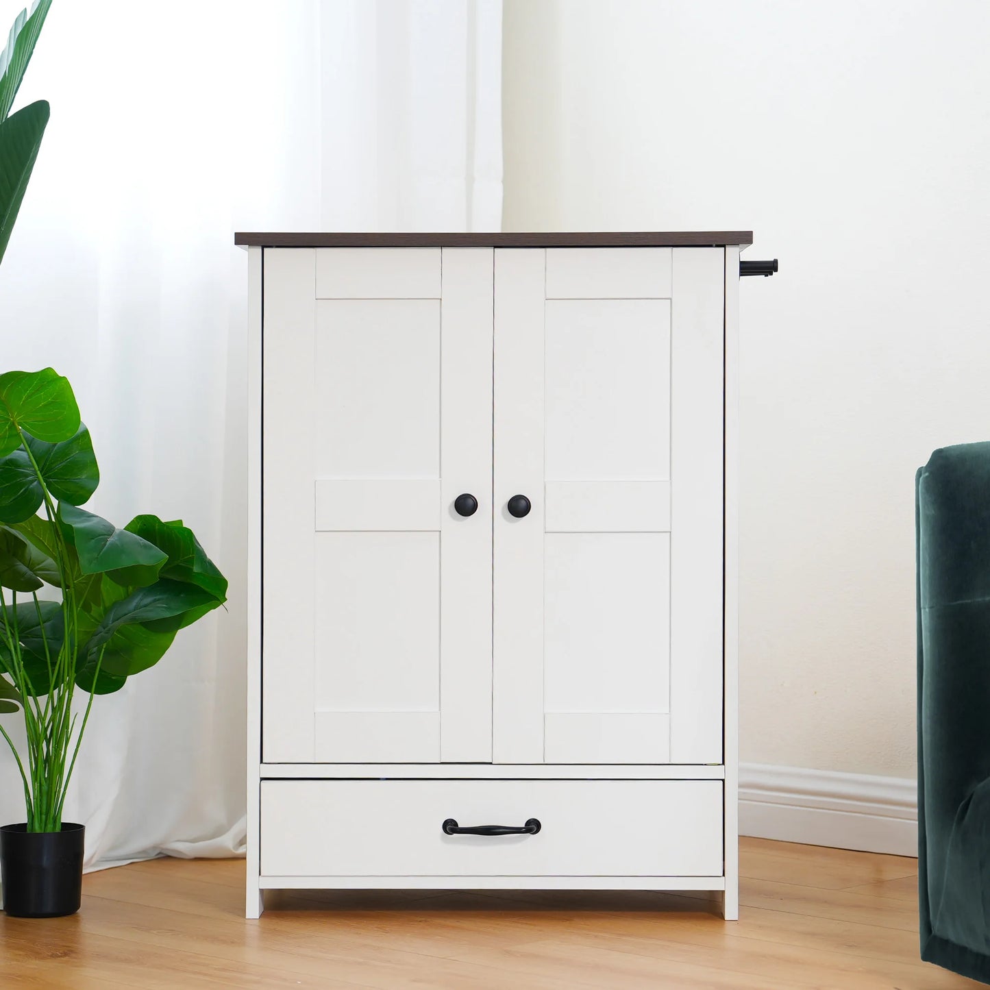 Pet Feeding Station And Food Storage Cabinet with 3 Hooks