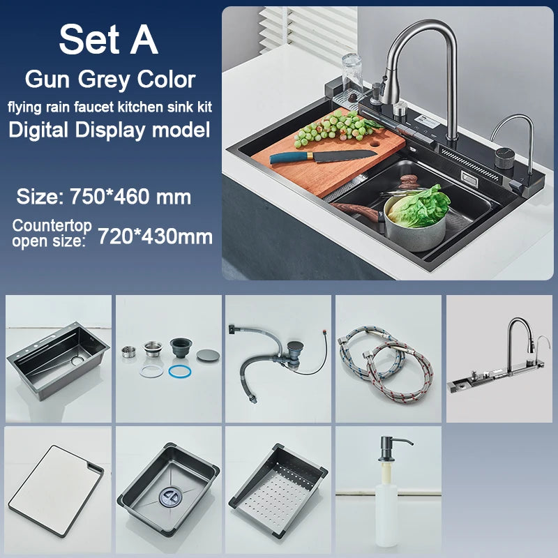 Stainless Steel Kitchen Sink with Faucet Digital Display