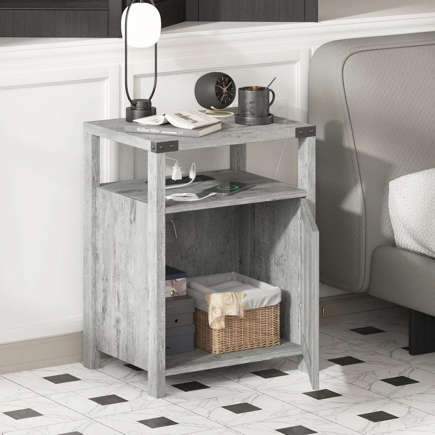 Set of 2 Night Stands with or End Table with USB Charging Station