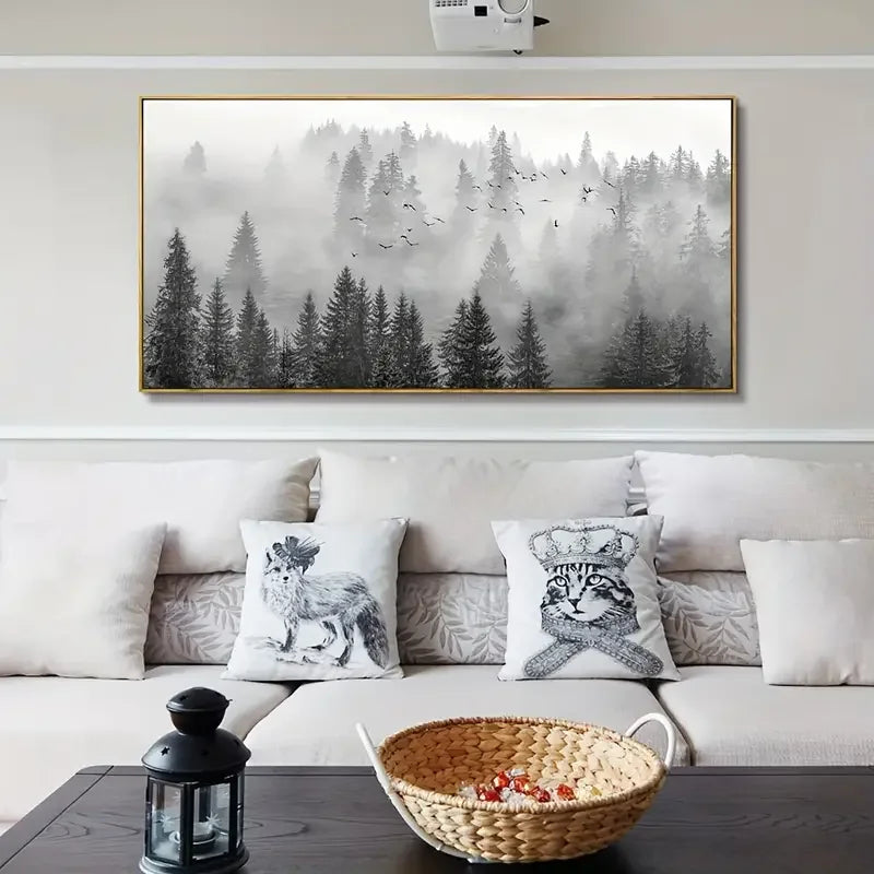 Beautifully Framed Majestic Foggy Forest Canvas Wall Art