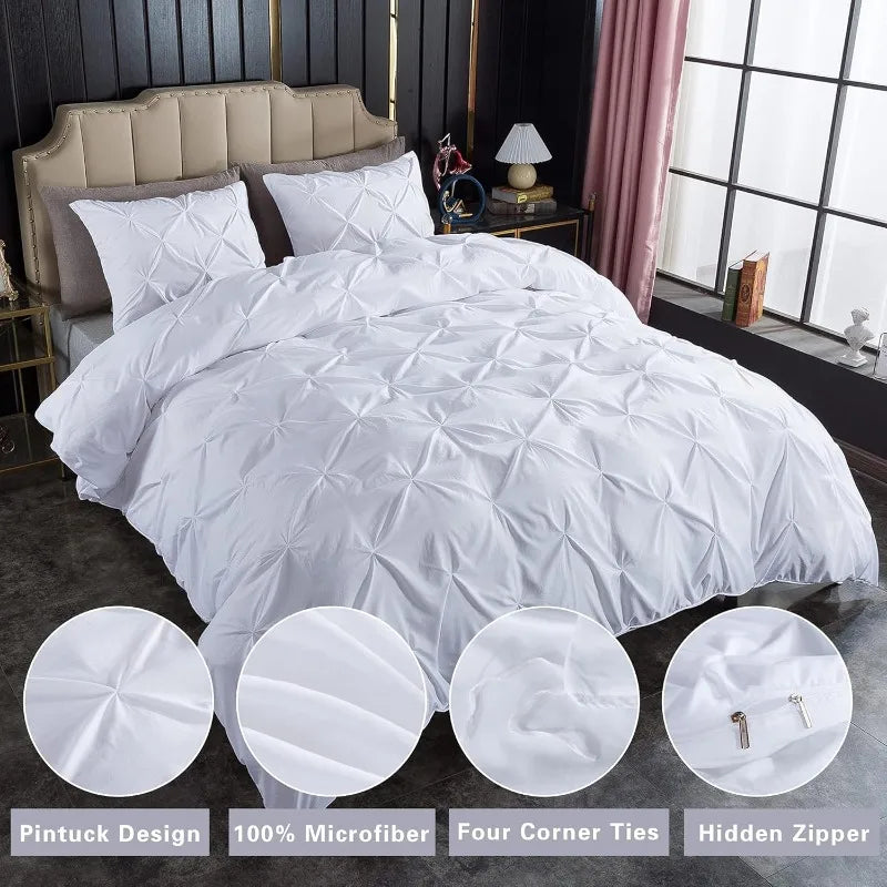 3 Piece Soft Microfiber Pinch Pleat Duvet Cover Set with Zipper