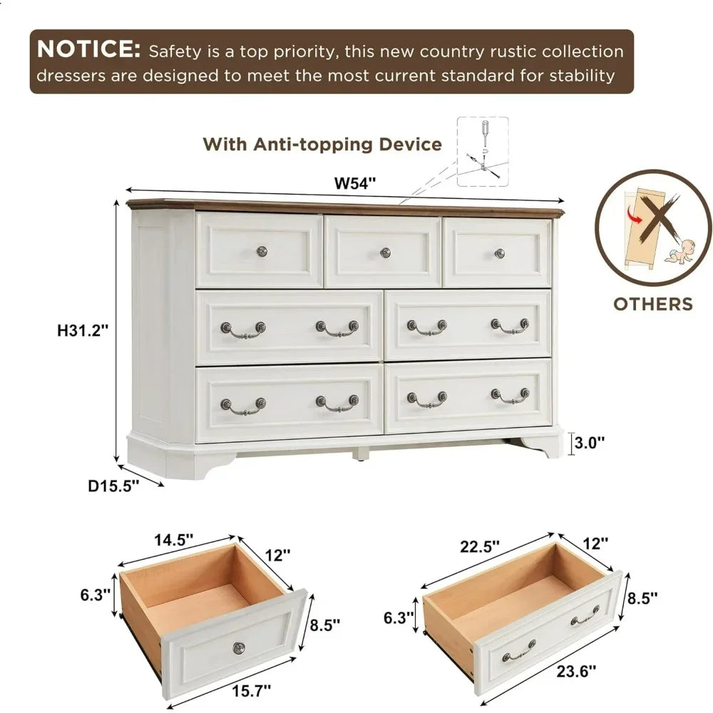 Farmhouse 54" Wide 7 Drawer Dresser