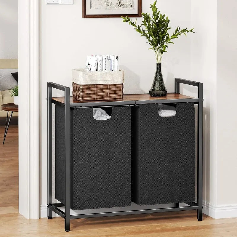 Laundry Hamper with Shelf & 2 Pull-Out Removable Bags