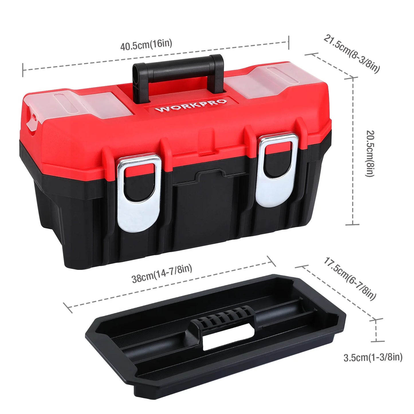 16" Waterproof Double Layer Tool Box with Tray Storage