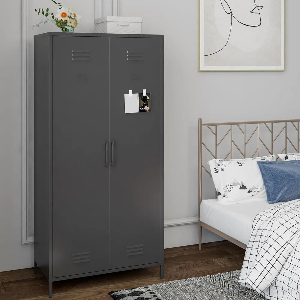 Heavy-Duty Rustproof Metal Storage Cabinet with Fixed Shelf and Hanging Rod