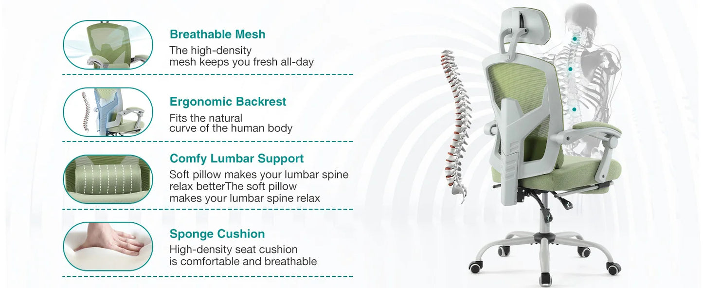 Ergonomic Reclining High Back Swivel Office Chair with Lumbar Support Pillow