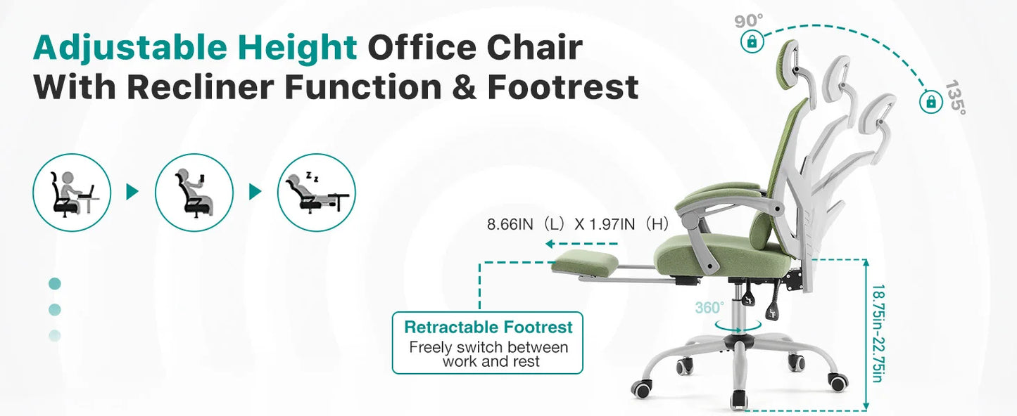 Ergonomic Reclining High Back Swivel Office Chair with Lumbar Support Pillow