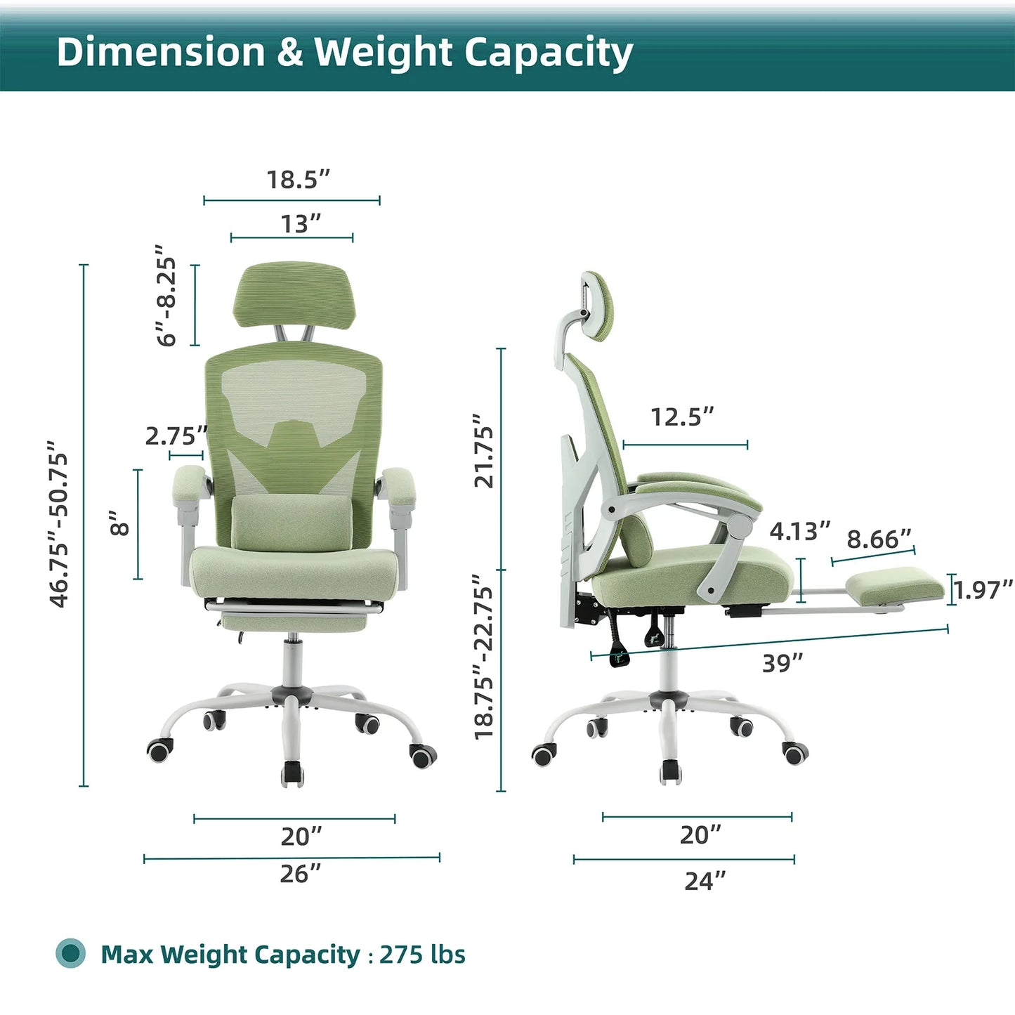 Ergonomic Reclining High Back Swivel Office Chair with Lumbar Support Pillow