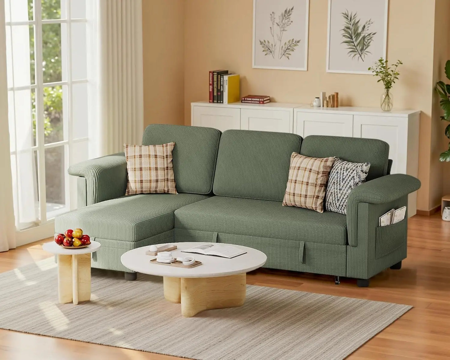 Pull Out Sleeper Couch with Storage and Reversible Chaise