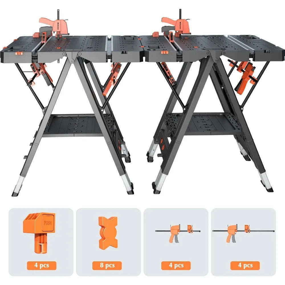 Combined Portable Folding Work Table - 2-in-1 Sawhorse & Workbench