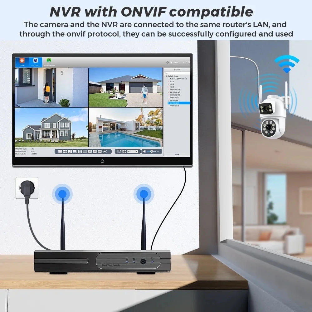 WIFI Camera PTZ (8MP), Outdoor Dual Screens, Human Detection, Dual Lenses, 4MP Security Protection And IP Camera