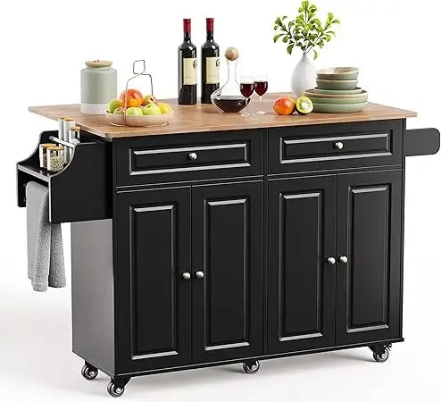 Kitchen Island with Drop Leaf and Storage on Wheels