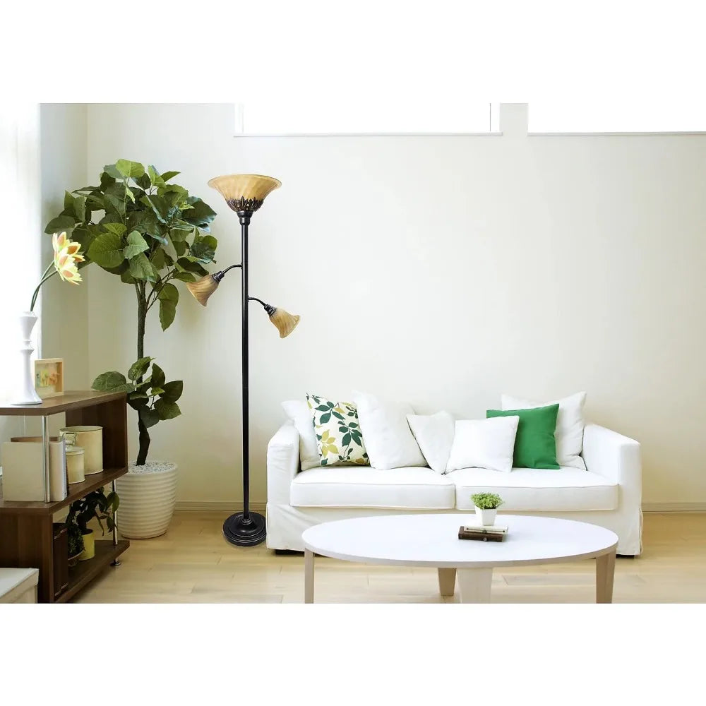 3 Light Floor Lamp With Scalloped Glass Shades