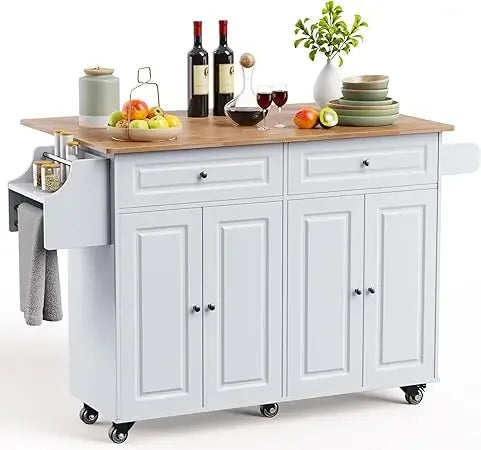 Kitchen Island with Drop Leaf and Storage on Wheels