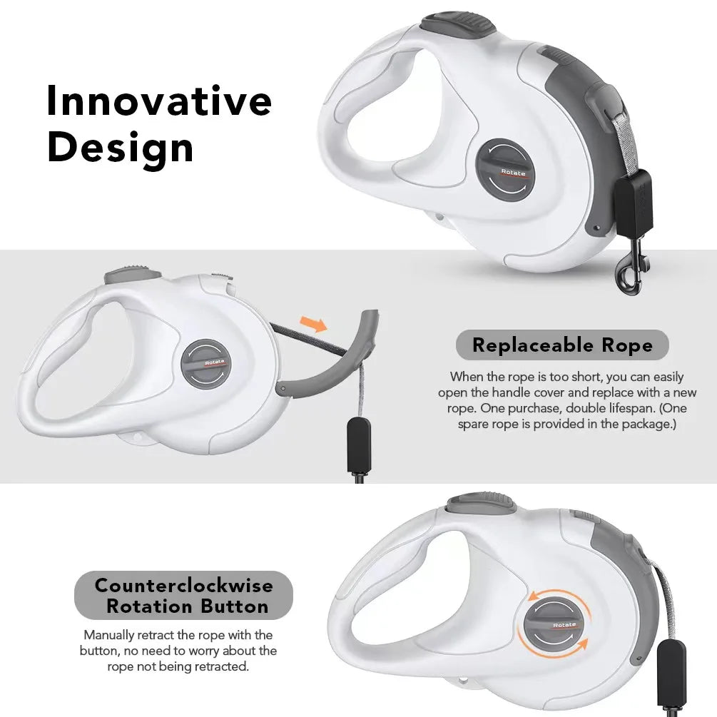 Retractable, Reflective Dog Leash With Reinforced Nylon Lead