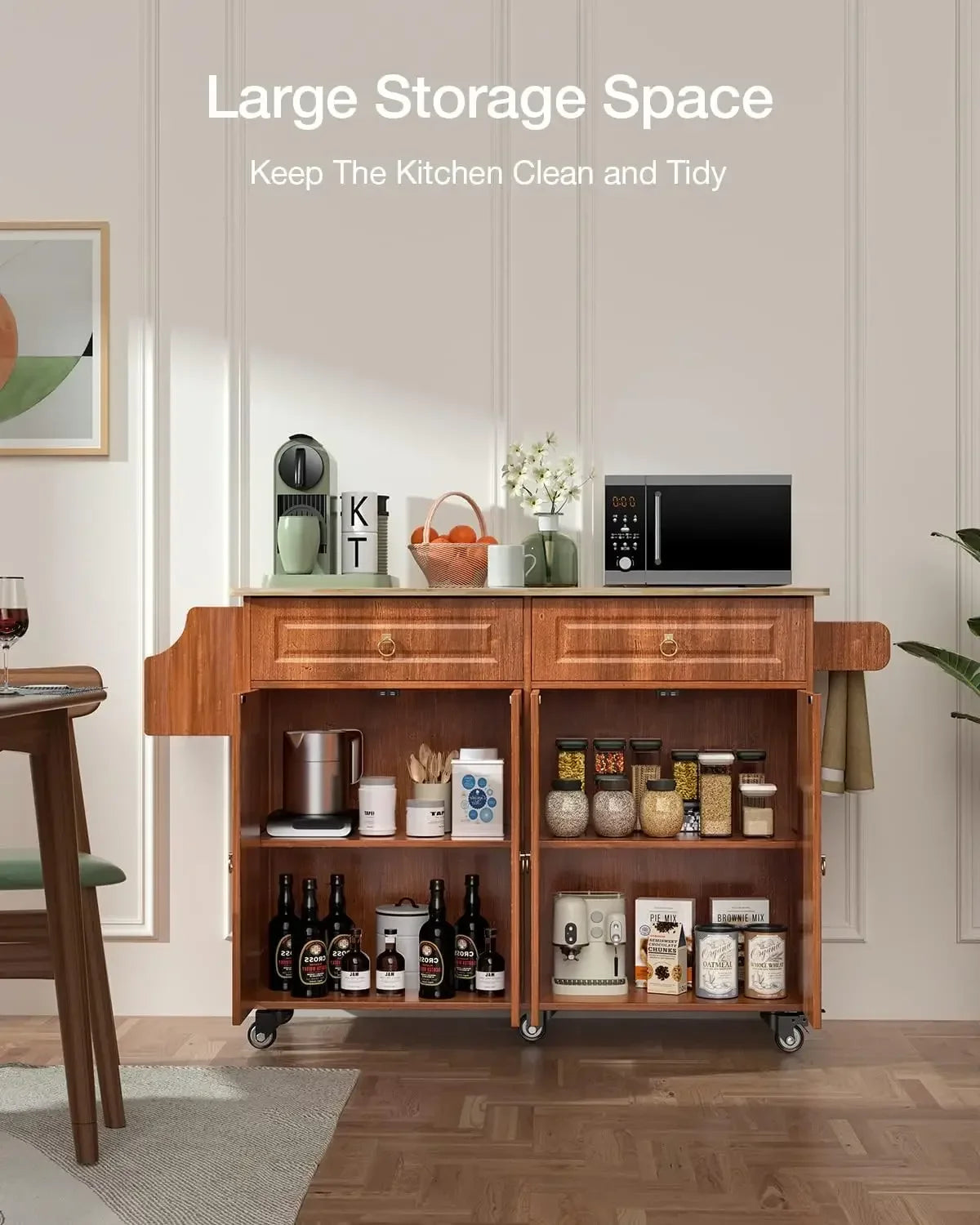 Kitchen Island with Drop Leaf and Storage on Wheels